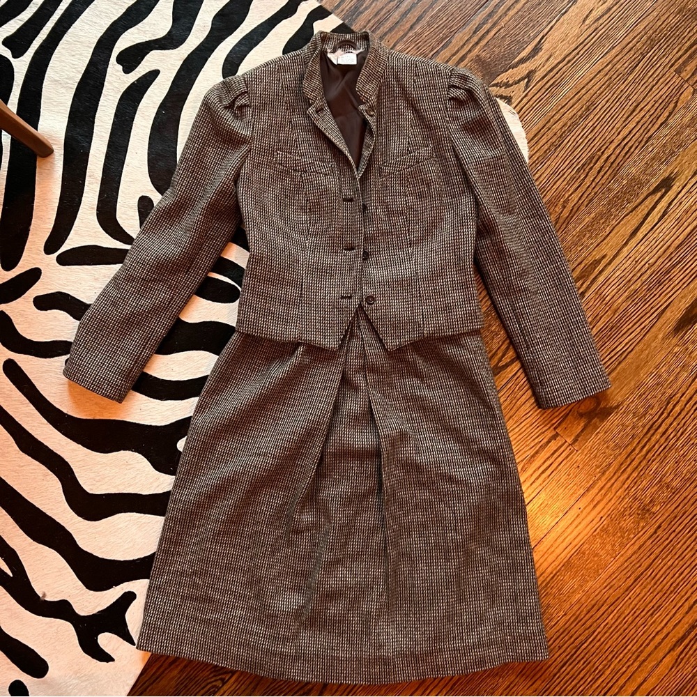 Vintage Brown Tweed Skirt Set